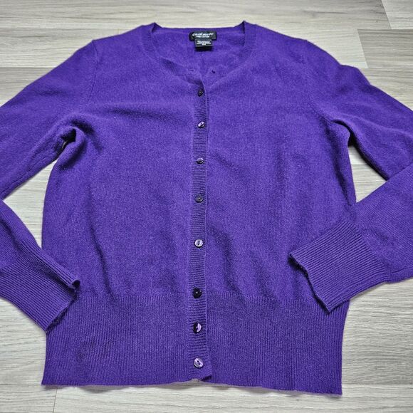 Lord & Taylor Womens Purple Cashmere Cardigan Size Medium Button Up - Picture 3 of 8